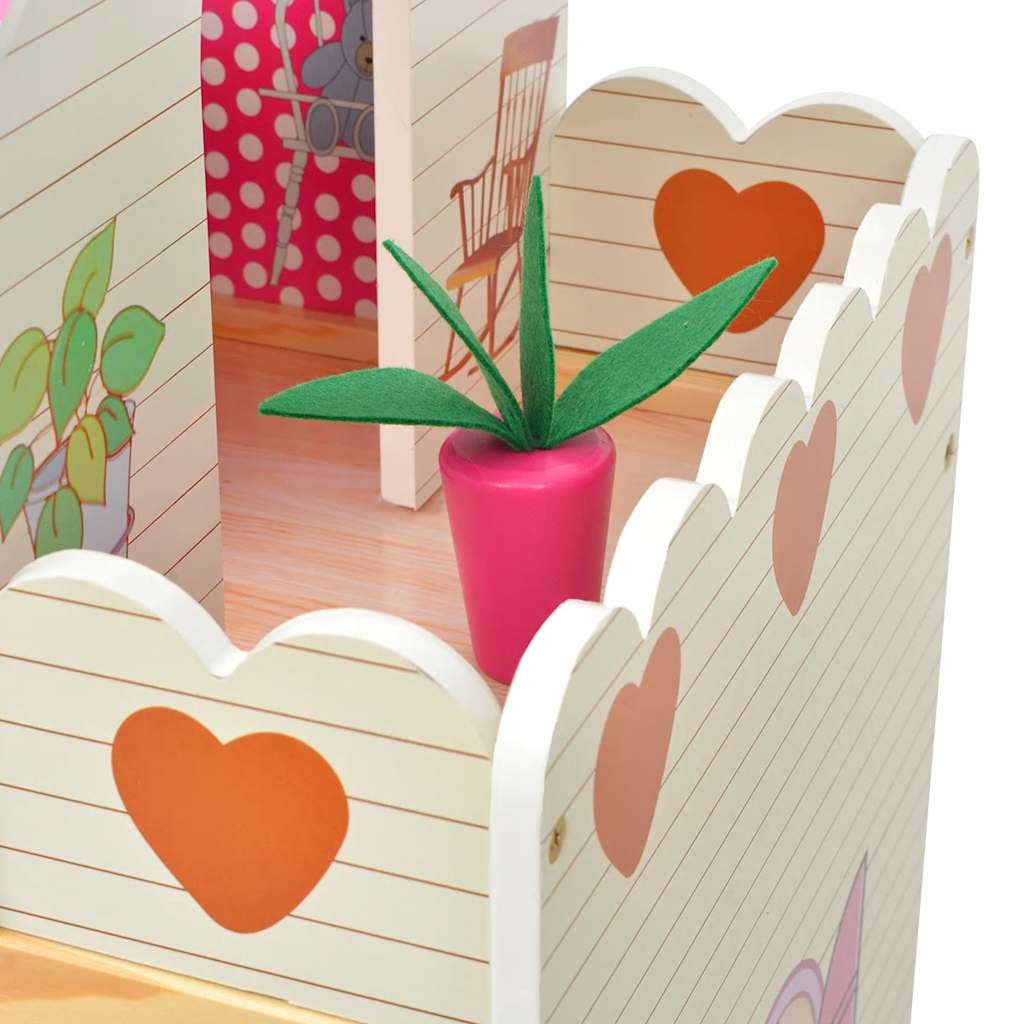 Houten Poppenhuis met 3 Verdiepingen – 60x30x90 cm – Groot Poppenhuis voor Kinderen – Inclusief Meubeltjes – Geschikt voor Poppen tot 12 cm